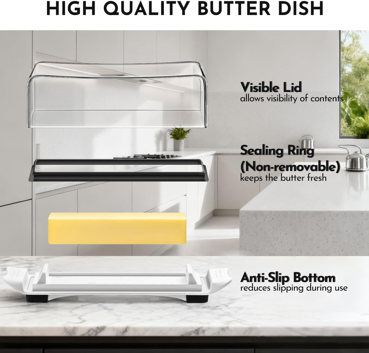 Butter Disher with Lid, IKOCO Butter Keeper Container for Refrigerator and Countertop Use with Butter Knife, White