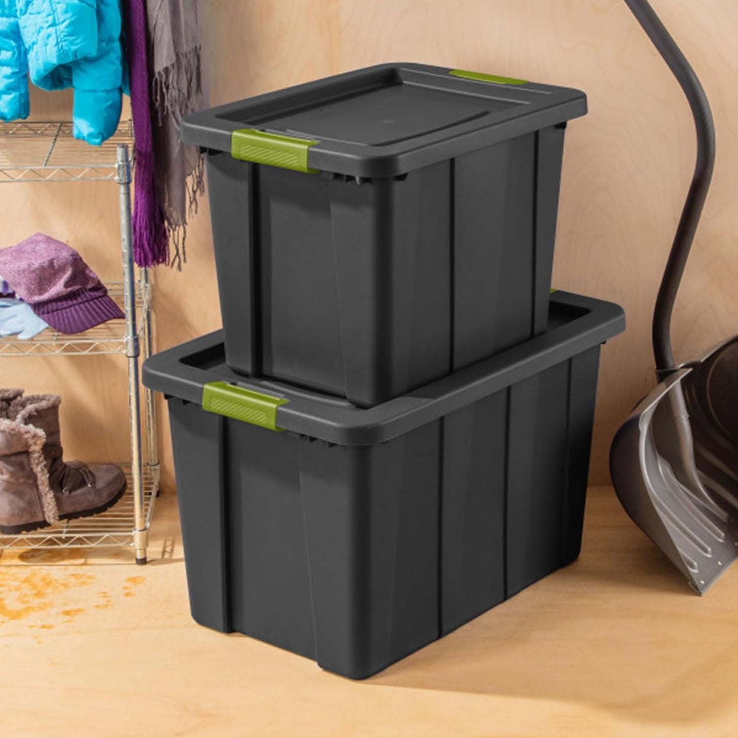 Sterilite 4-Pack Storage Bins with Lids, Heavy Duty Totes, Tuff1, 30 Gallon, Flat Gray