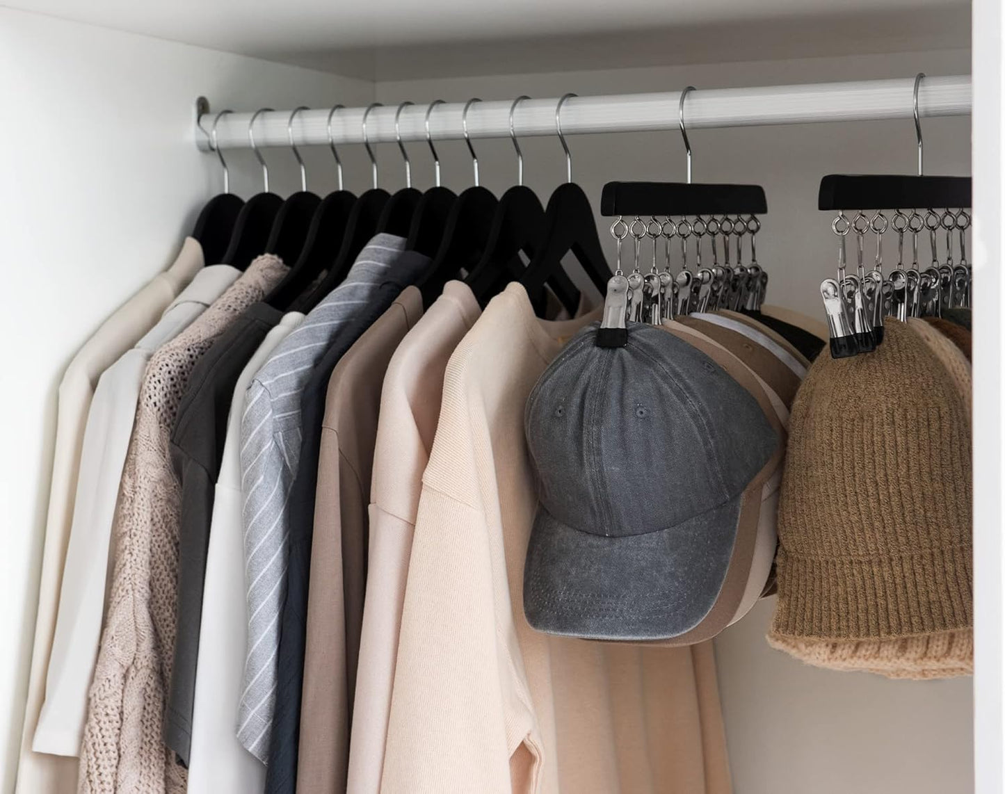 StorageWorks Hat Rack, Closet Organizer and Storage for Baseball Caps,Set of 2 with 10 Adjustable Stainless Steel Clips, Fits All Caps, Black