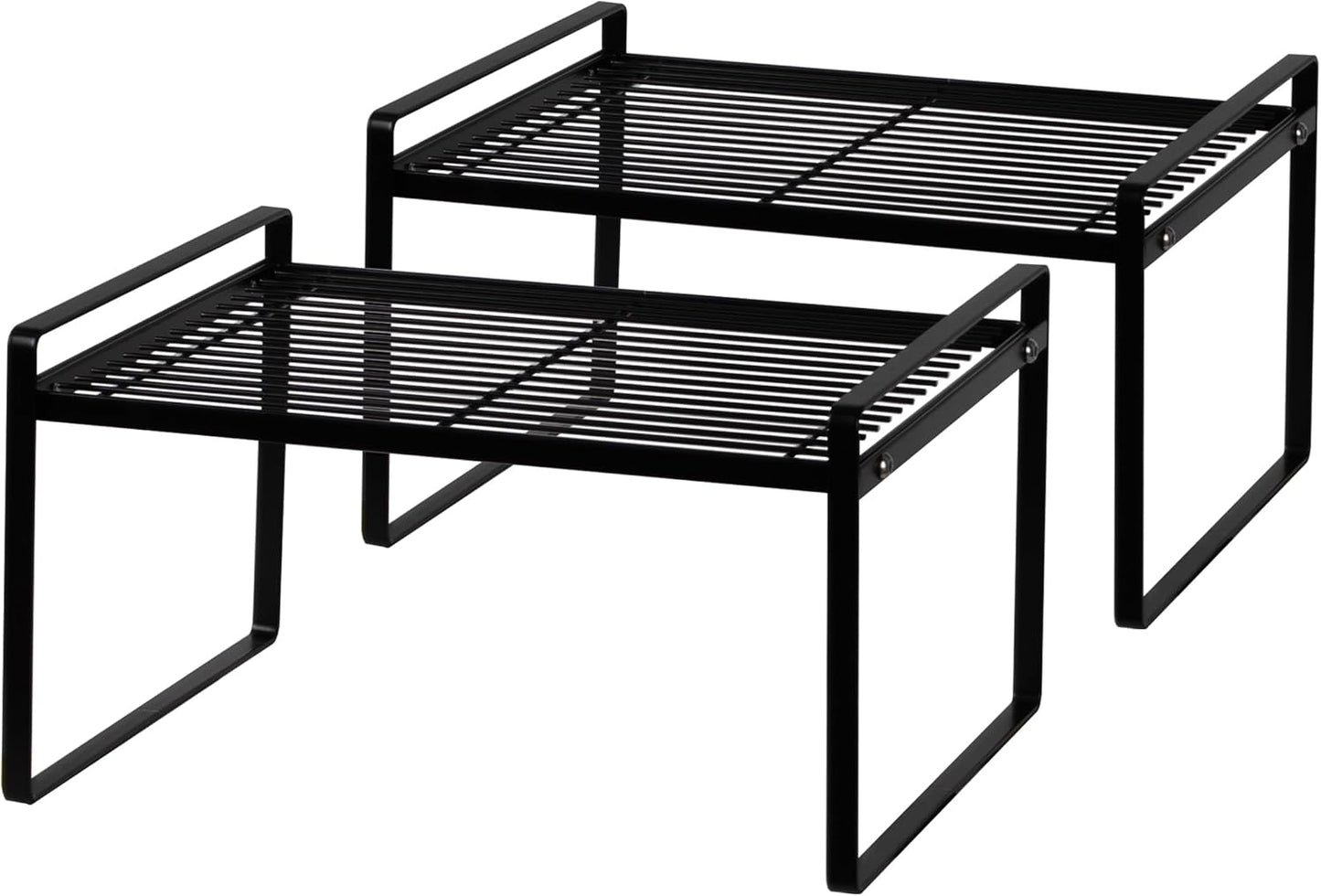 2Pack Kitchen Cabinet Shelf Counter Organizer Rack Pantry Storage Bathroom Bedroom Office Table Desk Space Saving Stackable Rust Resistant Non Slip Black Wide L13.1in W10.6in H7.3in