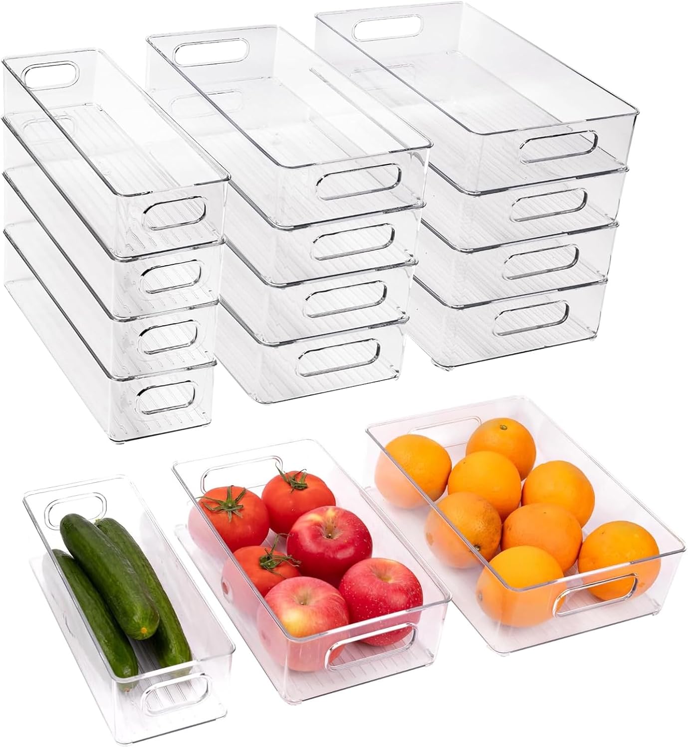 12 Pack Refrigerator Organizer Bins, 3 Sizes Stackable Clear Pantry Storage with Handles for Fridge, Freezer, Shelves, Drawer, Snack Organizer for Home & Kitchen