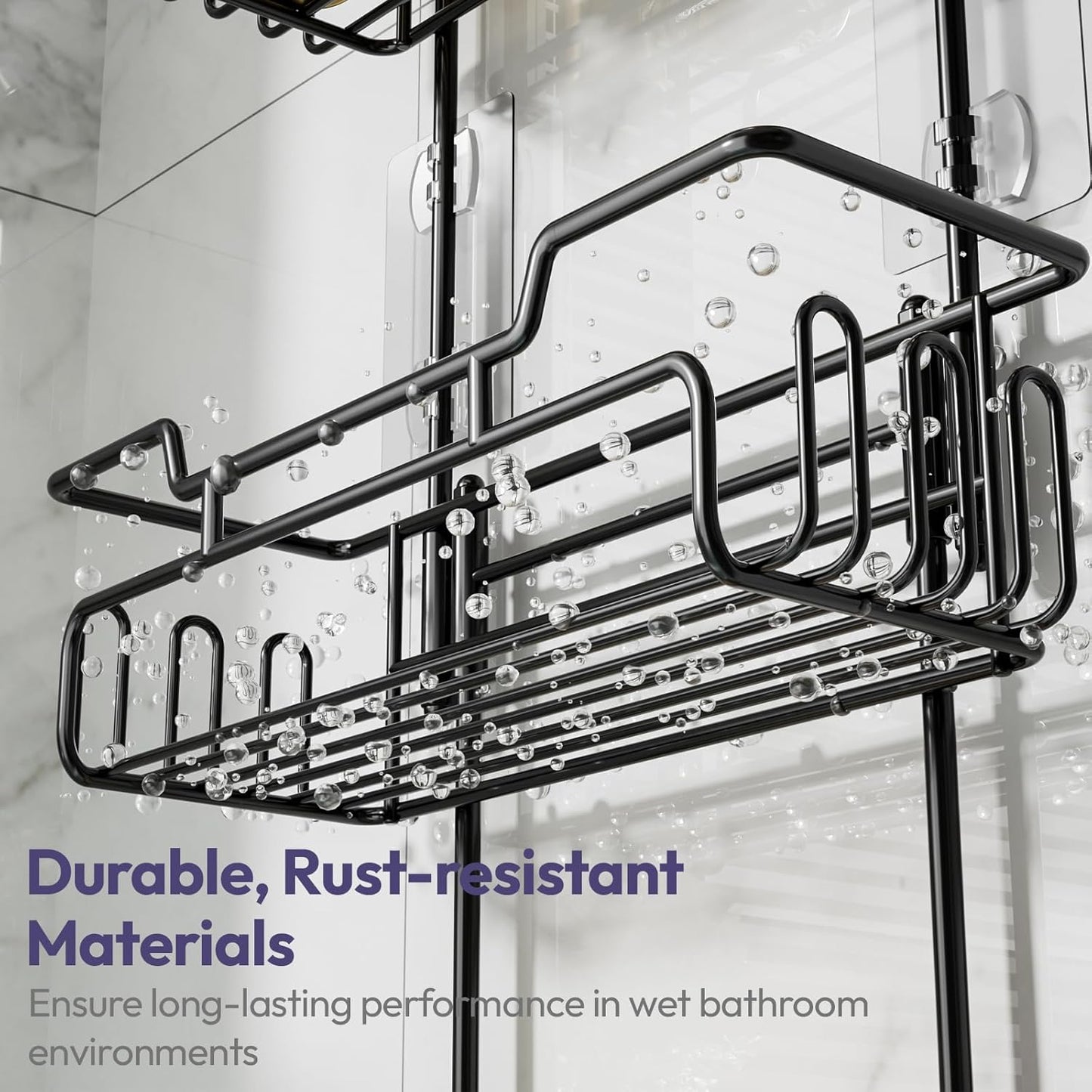 SWTYMIKI Bathroom Shower Caddy Hanging - 3 Tier Rustproof Over Shower Head Organizer, No Drilling Bathroom Shelf with 16 Hooks & Soap Holder, Anti-Swing Rack for Shampoo,Sponge,Towel, Black, Medium