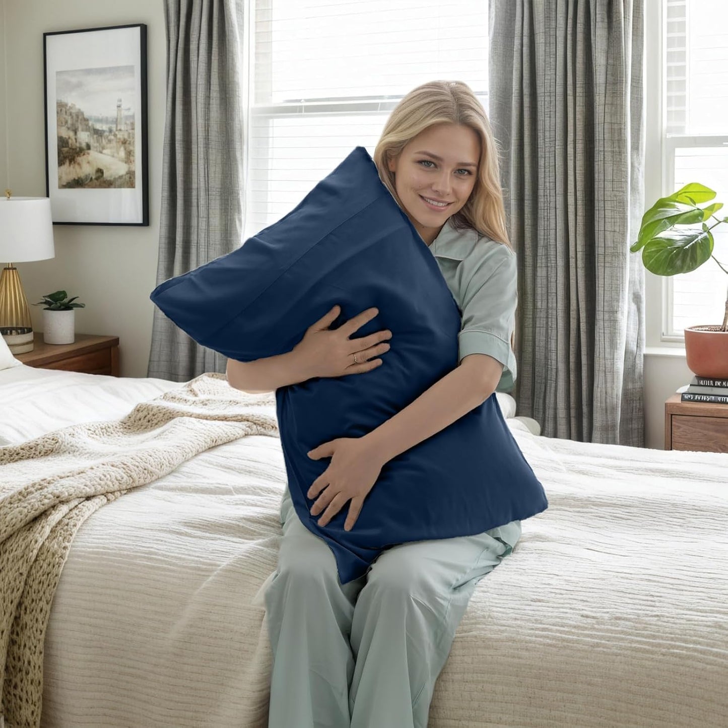TELUS Pillow Cases Queen Size 2 Pack, Bamboo Rayon Cooling Pillowcases with Envelope Closure, Cool Breathable Pillow Cover for Hot Sleepers & Night Sweats, 20x30 inches, Navy Blue