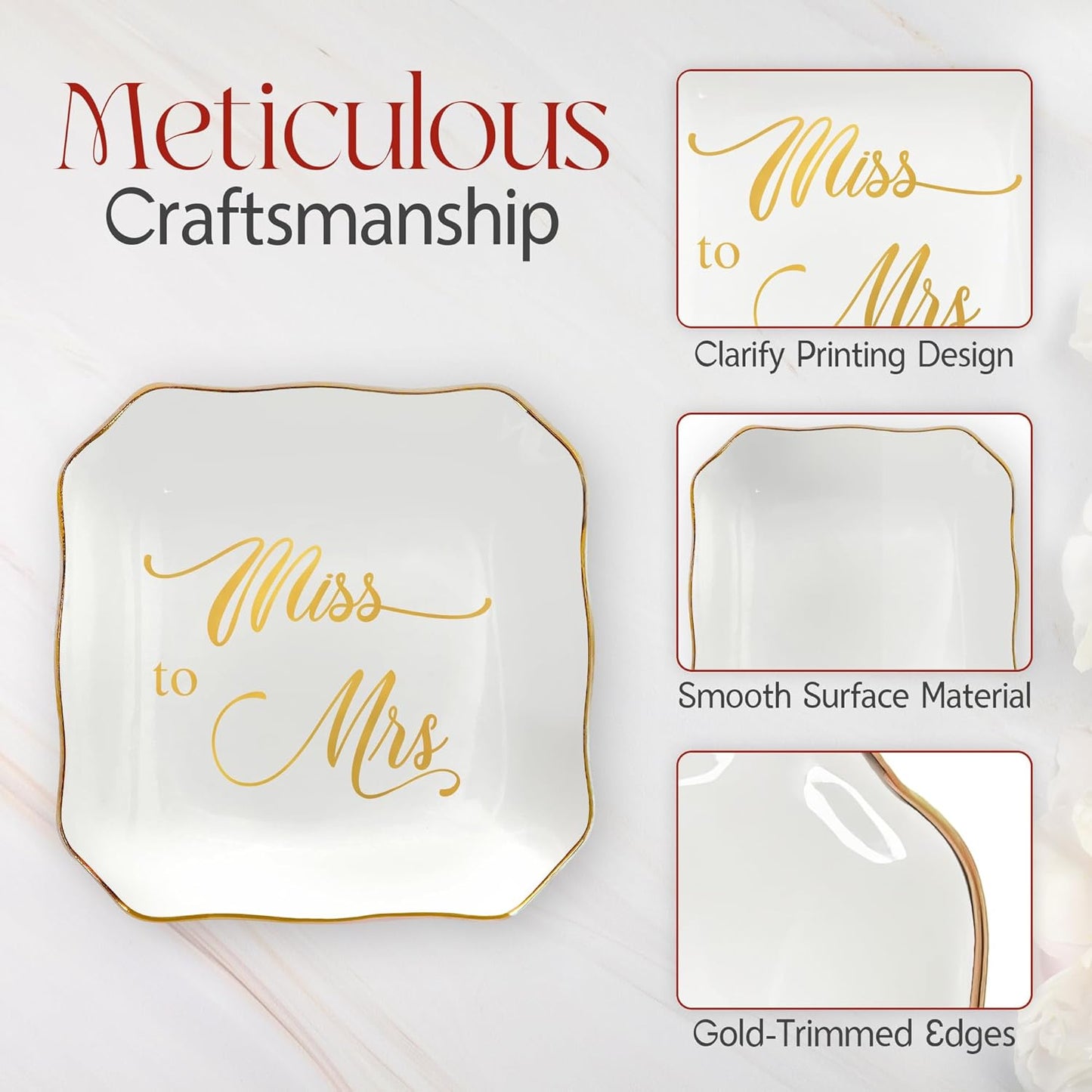 OASSIE Christmas Bride Gifts for Women - Future Mrs 4"x4" Ceramic Jewelry Dish Tray - Bridal Shower Bride to Be Gifts for Newlyweds, Engagement Gift for Women, Jewelry Tray for Bachelorette Gift Ideas
