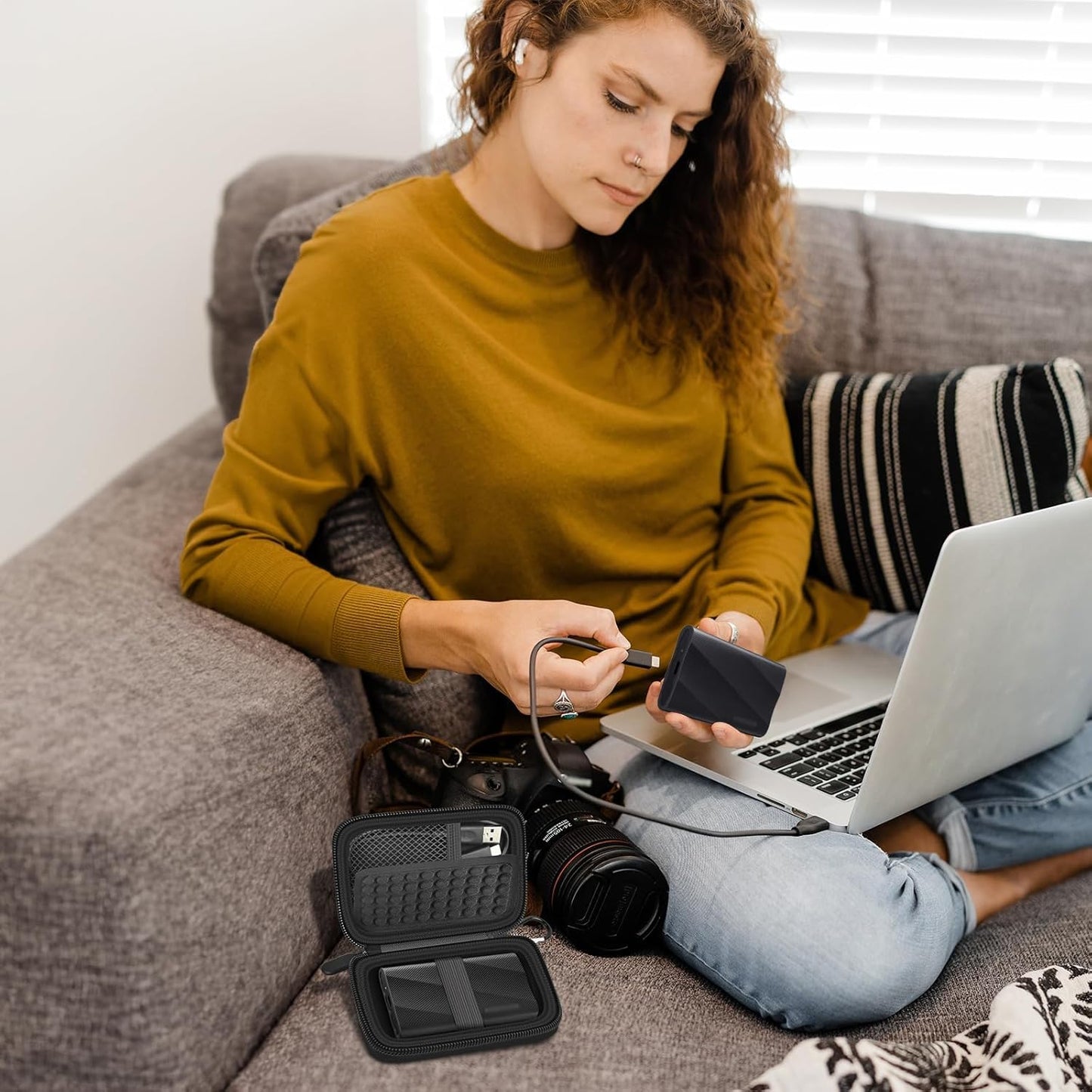 Case Compatible with Samsung T9/ T7/ T7 Shield Portable SSD 1TB 2TB 4TB External Hard Drive, Storage Travel Carrying Holder Organizer for Solid State Drives & USB Cable (Box Only)-Black