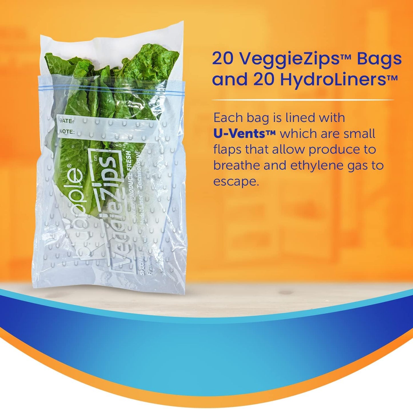 Bluapple VeggieZips Premium Produce Storage System - 40 Piece Set, 20 Food Saver Bags + 20 HydroLiners, Keep Produce Fresh Longer, Washable & Reusable Bags with Humidity Control for Fruit & Vegetables