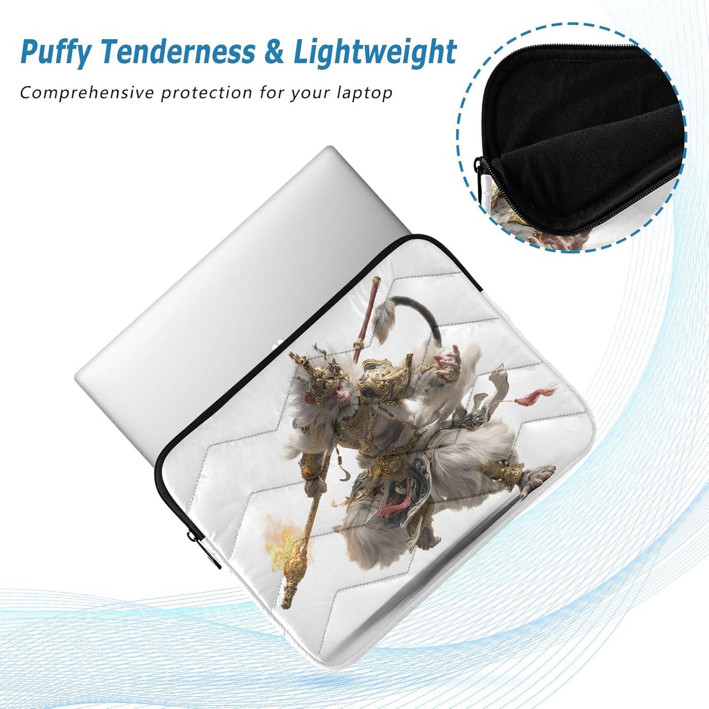 Quilted Laptop Sleeve Case,Slim Portable White Computer Protective Cover,Wukong(15'' - 16'')