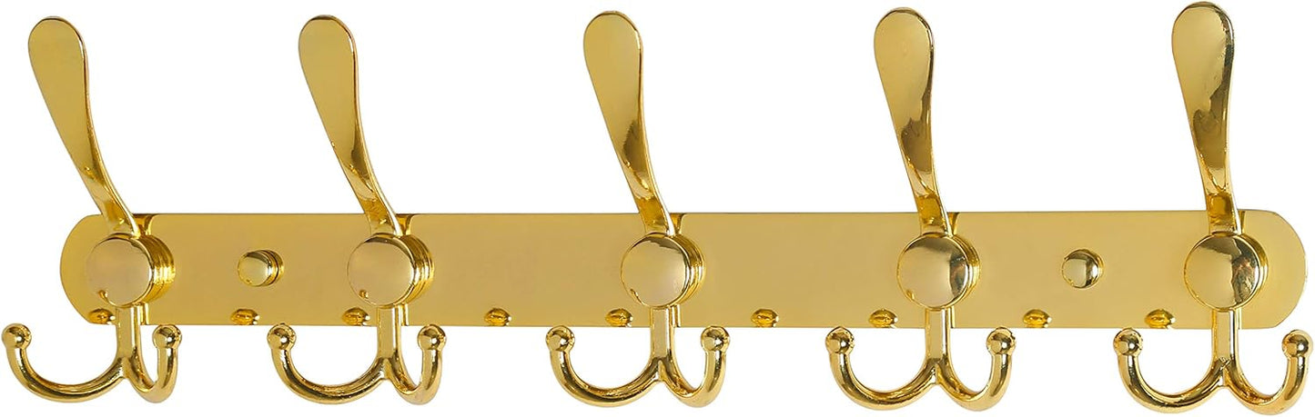Dseap Coat Rack Wall Mounted - 5 Tri Hooks, Heavy Duty, Stainless Steel, Metal Coat Hook Rail for Coat Hat Towel Purse Robes Mudroom Bathroom Entryway,Gold
