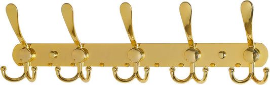 Dseap Coat Rack Wall Mounted - 5 Tri Hooks, Heavy Duty, Stainless Steel, Metal Coat Hook Rail for Coat Hat Towel Purse Robes Mudroom Bathroom Entryway,Gold