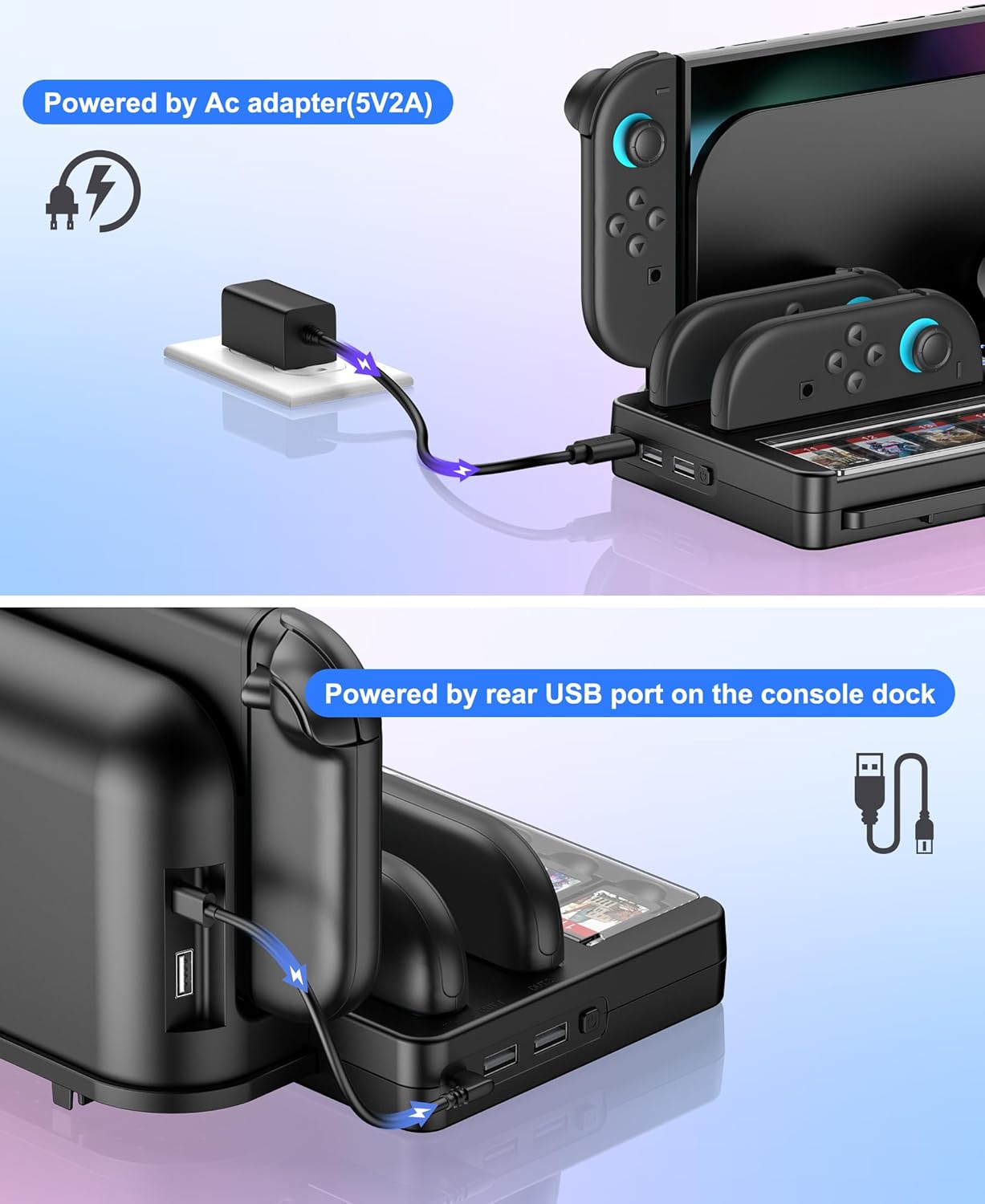 25 Slots Switch 2 Charging Organizer Joycon 2 Controller Storage Compatible with Nintendo 2 Accessories w Extended USB C Cable & LED Indicator (M-Charging Organizer w Joystick Covers)