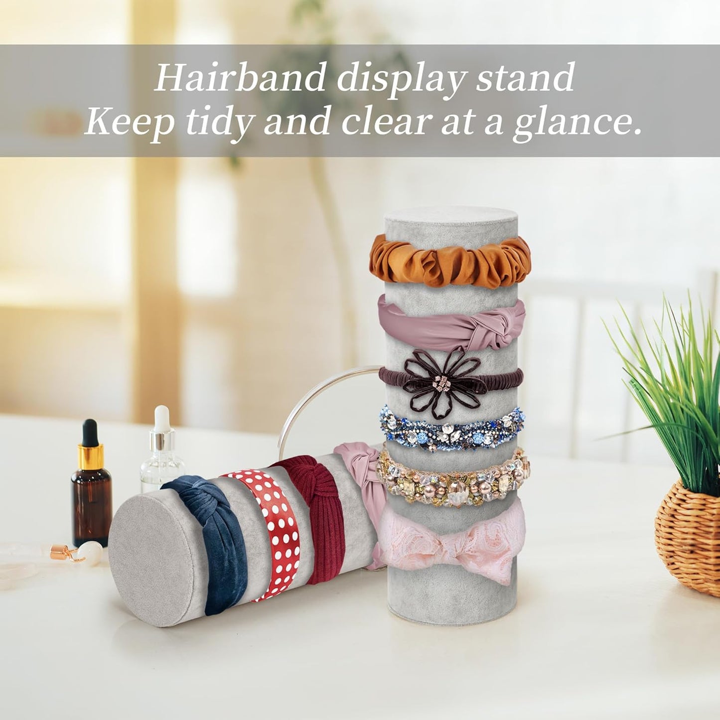 2 Pcs Vertical Headband Holder Organizer Soft Velvet Hairband Dislay Stand Head Band Holders for Girls, Gray