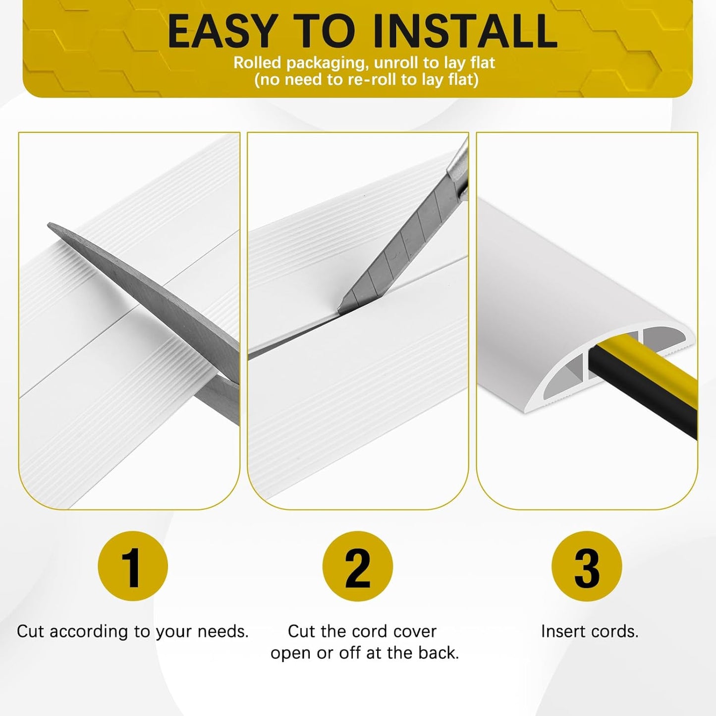 Floor Cord Cover 3.3FT Cord Covers for Wires on Floor Protect Wires & Prevent Trip Hazards, Easy to Cut for Home, Office, School, Concerts, Cavity W0.6in x H0.32in