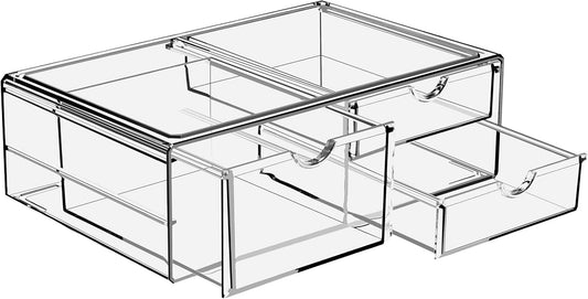Sorbus Large Stackable Acrylic Drawers - 3 Clear Storage Drawers for Organizing Make up, Nail Polish, Hair Accessories, and Beauty Supplies - Makeup Organizer for Vanity, Bathroom Organizer Countertop