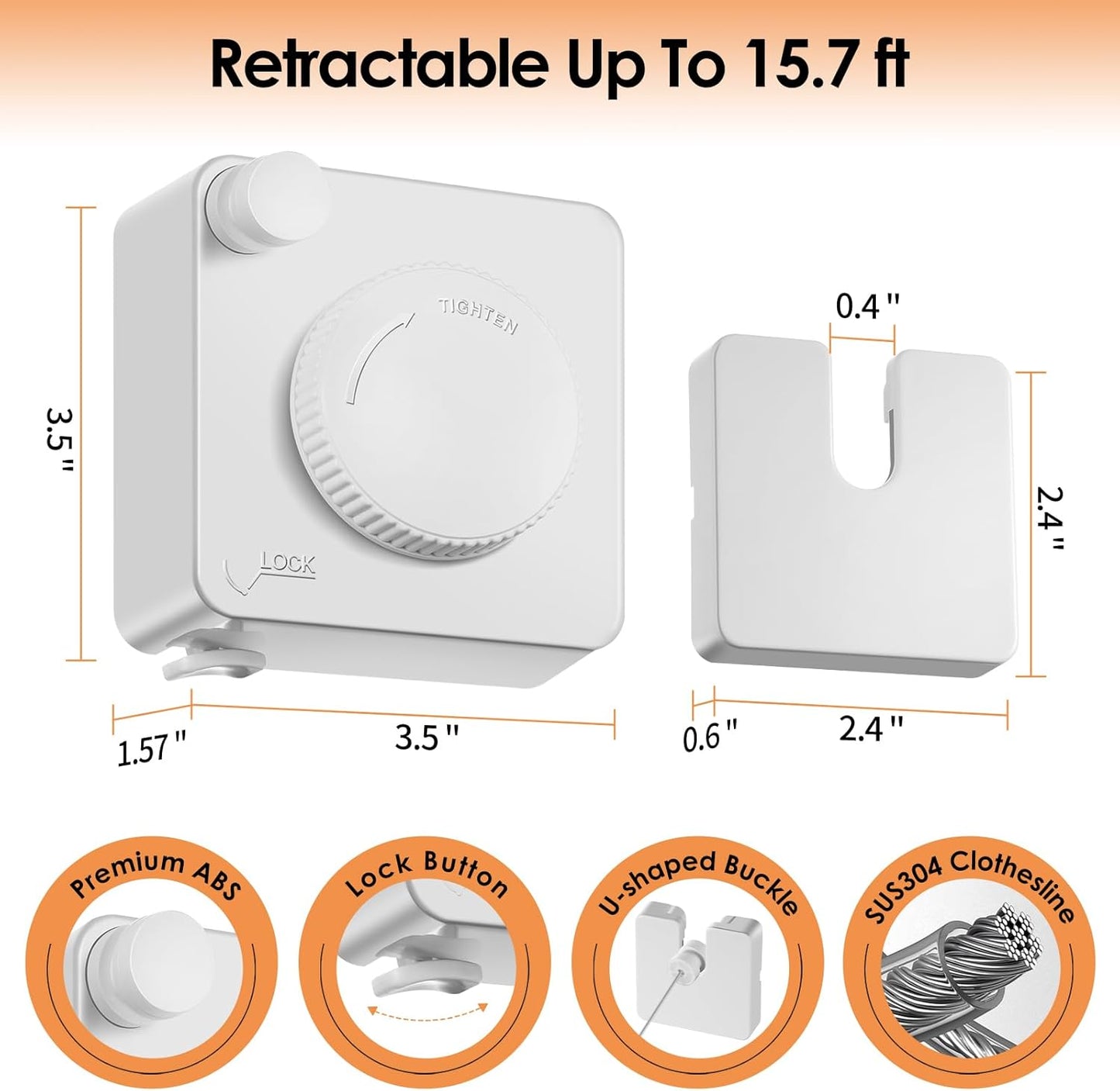 Yejay Retractable Clothesline Indoor, Non-Sagging Clothes Line Retracting Outdoors,Wall Mounted Heavy Duty Clothes Drying Line, Space-Saving Laundry Line for Balcony, Bathroom - 15.7Ft (White)