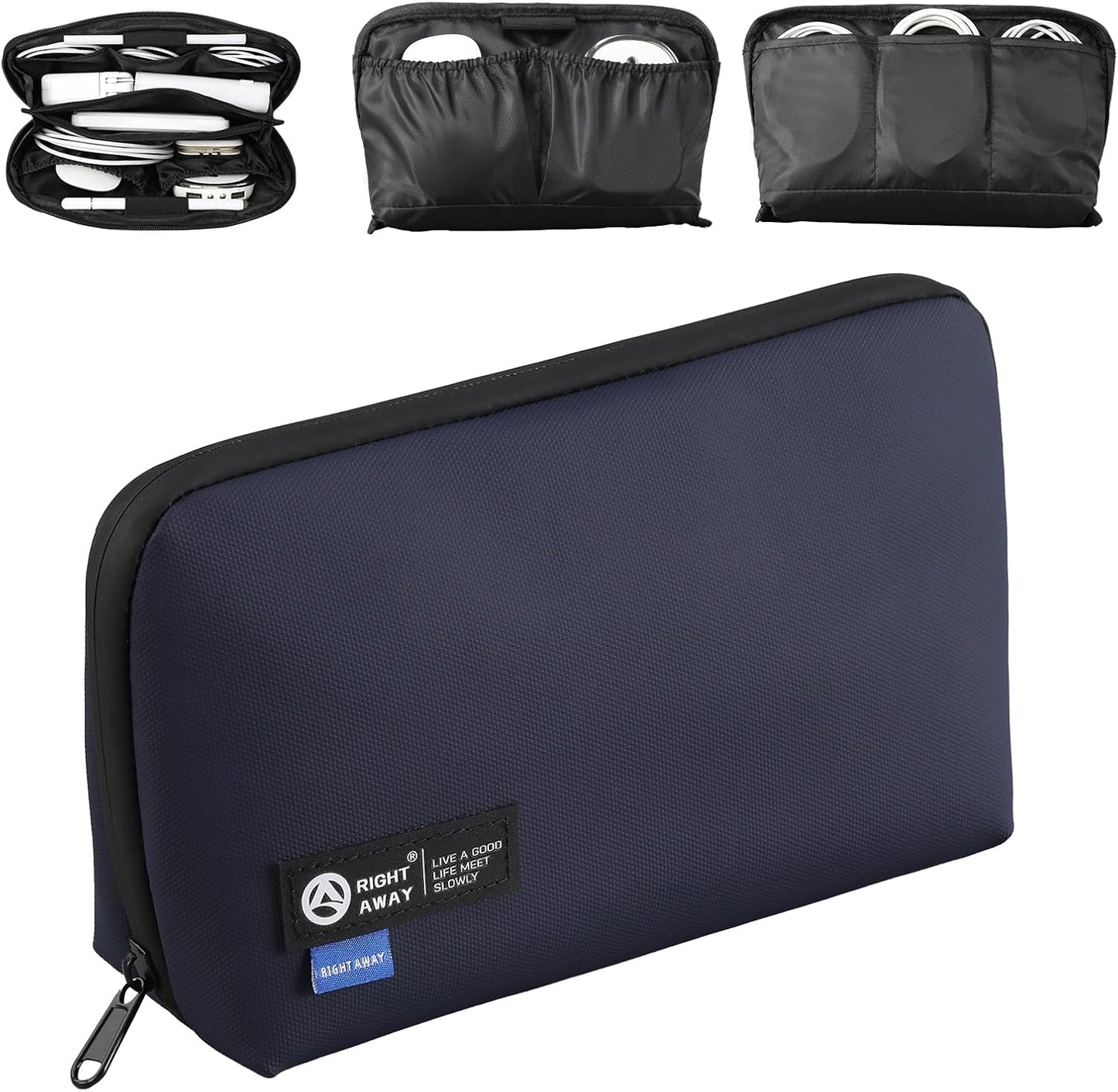 RIGHT AWAY Travel Tech Pouch，Waterproof Cord Case，Electronics Organizer Travel Case，Cable Organizer Storage Bag For Phone, Charger, Accessories(Dark Blue)