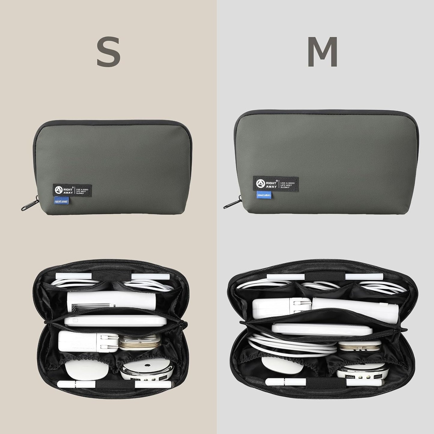 RIGHT AWAY Travel Tech Pouch，Waterproof Cord Case，Electronics Organizer Travel Case，Cable Organizer Storage Bag For Phone, Charger, Accessories(Dark Green)