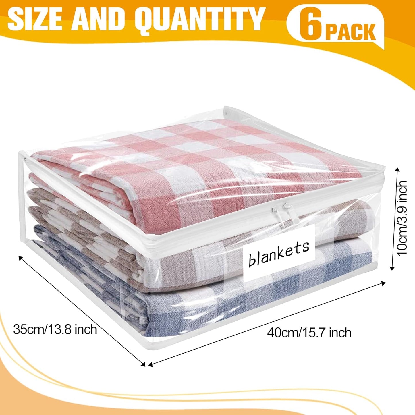 Plastic Storage Bags with Easy-Glide Zipper, Pack of 8, Durable Clear Vinyl Zippered Storage Bags for Clothes Sweaters Comforters Blankets Sheets Bedding (15.7 x 13.8 x 3.9 Inch)