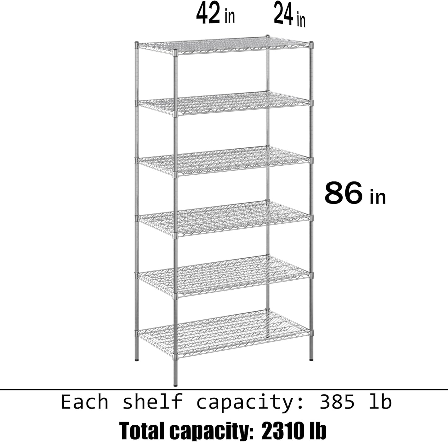 24" Deep x 42" Wide x 86" Height Wire Shelving Kit | 6-Tier | NSF Commercial Storage Rack Unit