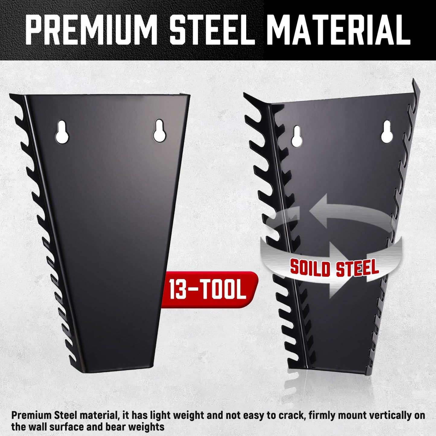 ALOANES 26-Slot Metal Wrench Organizer, Heavy Duty Hanging Wrench Organizer Tray for Tool Box&Wall, Fit SAE & Metric Wrench Storage, 2 Pack Wrench Holders (Red&Black)
