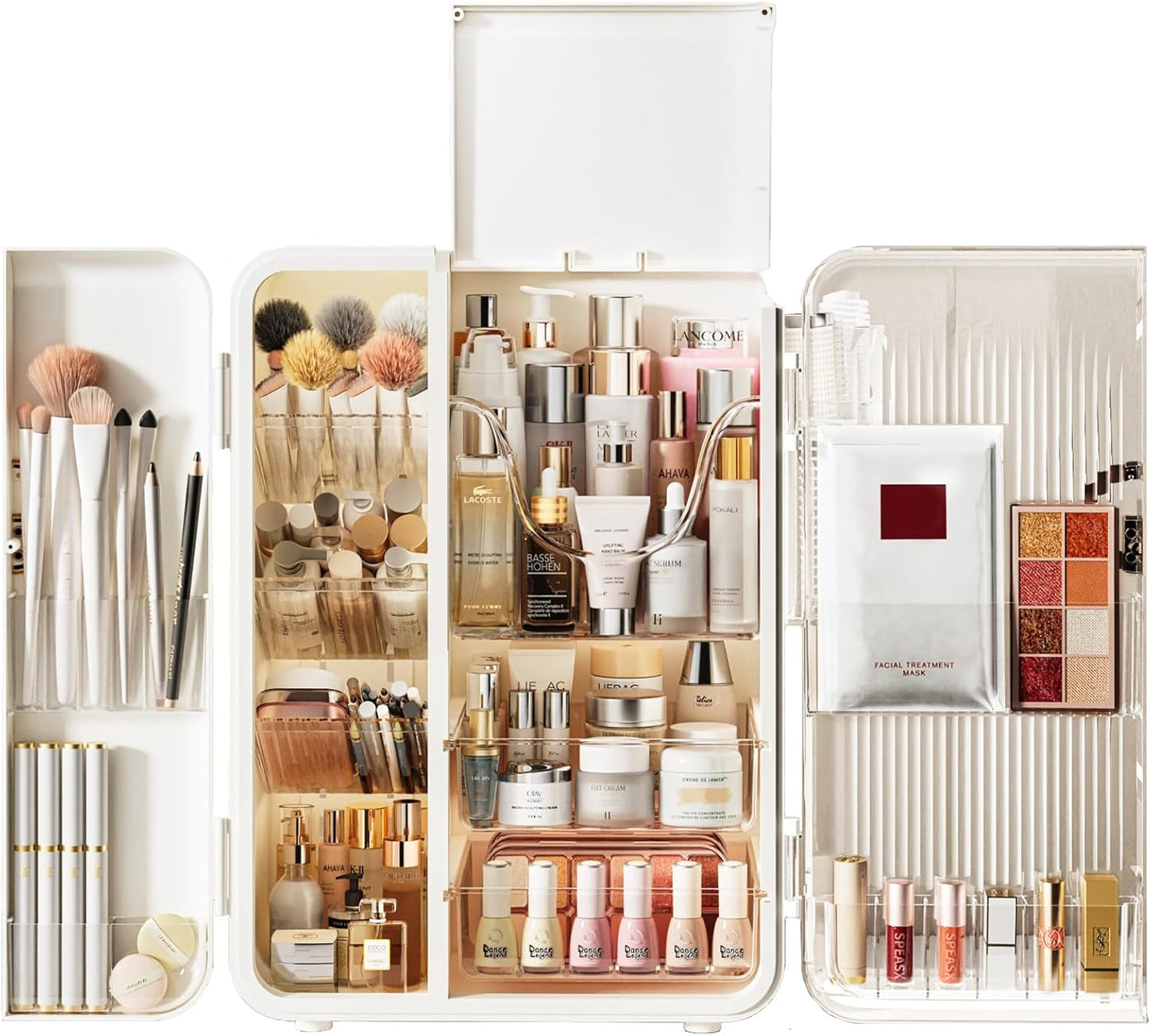 UAK Makeup Organizer with Drawers for Vanity, Cosmetic Display Case with Brush Holders, Storage for Skincare Countertop Bathroom (White)