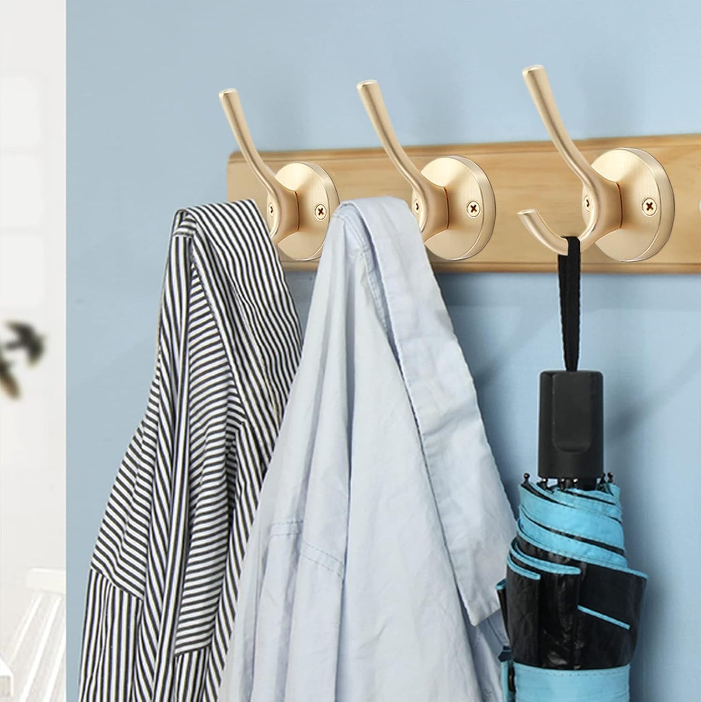 Gold Wall Hooks, 6 Pack Coat Robe Hook Heavy Duty Metal Double Bath Hook Wall Mounted, Hand Towel Hooks for Cubicle Bathroom Kitchen Closet Garage