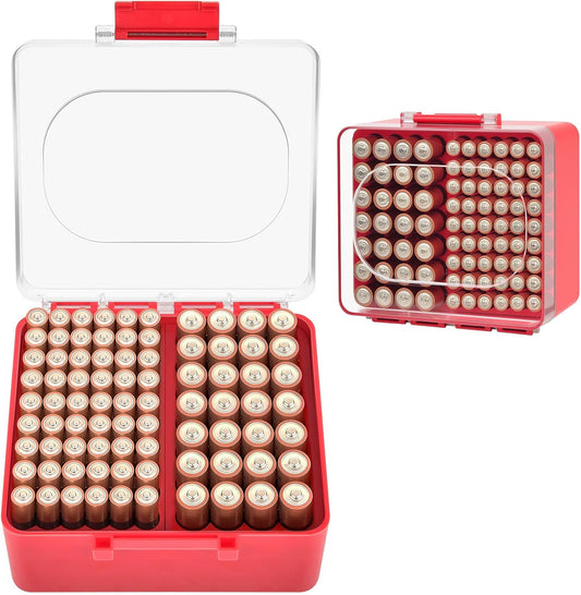FULLCASE Battery Storage Organizer Box, Holder Container for 82 AA AAA Batteries, Plastic Home Batteries Variety Pack Protective Organization(Case Only) Red