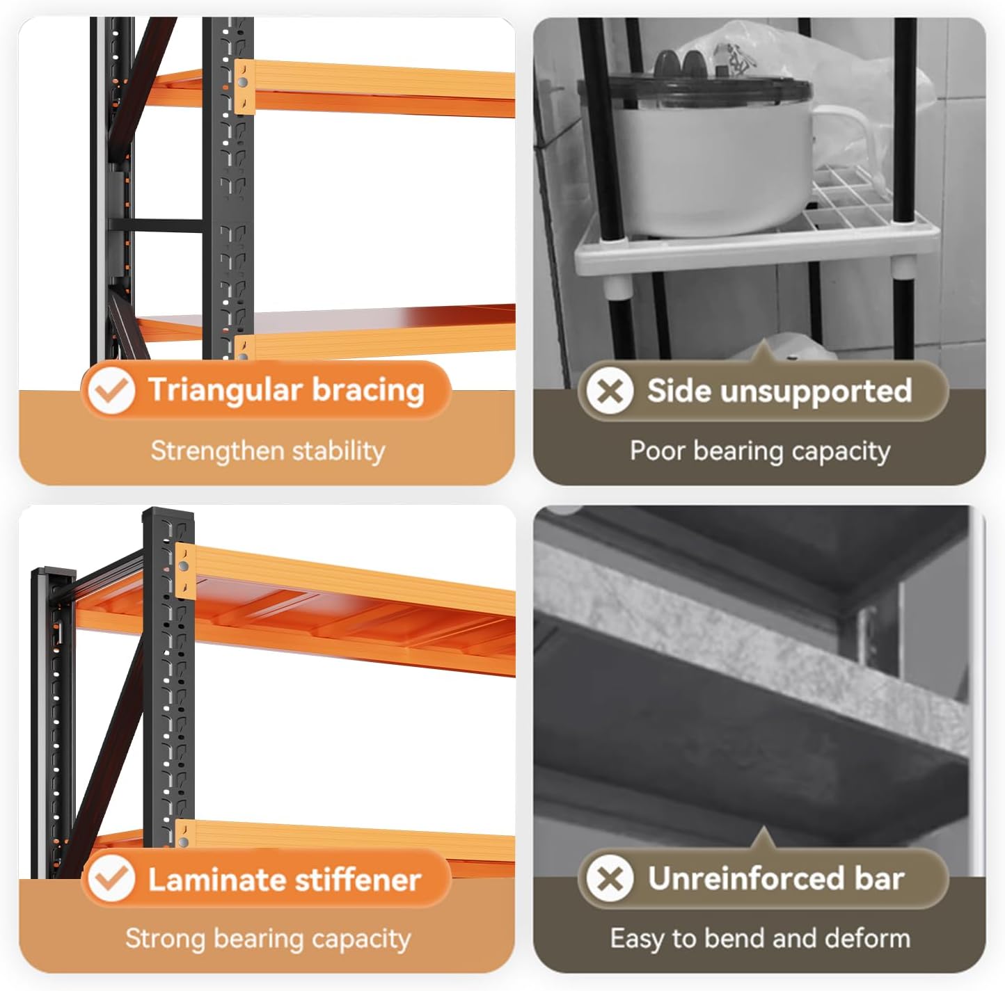 79" H Garage Shelving,4000LBS Heavy Duty Storage Rack,4 Tiers Metal Storage Rack Shelf, Adjustable Shelving Unit for Garage,Kitchen,Warehouse,Basement,78.7" H x 59" W x 19.6" D,Black&Orange