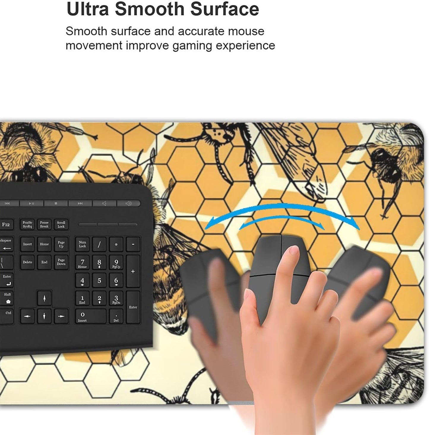 Bee and Honeycomb Large Mouse Pad, Vintage Aesthetic Gaming Desk Mat, XXL Keyboard Desk Pad Mat for Desktop, 35.4"x15.7" Non-Slip Base Big Mousepad with Stitched Edges