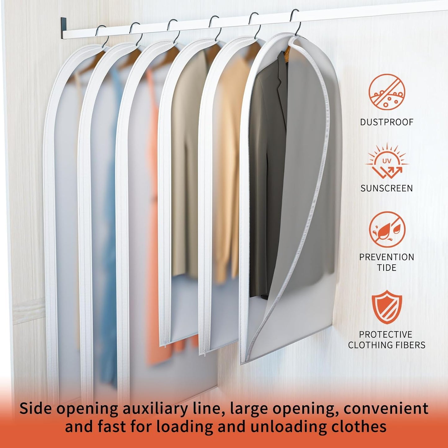 Clear Garment Bags for Hanging Clothes,40in Dress Clothing Suit Coat for Sweater Closet Storage Translucent Garment Dress Hanging Garment Bags Clothes Covers (6-Pack)