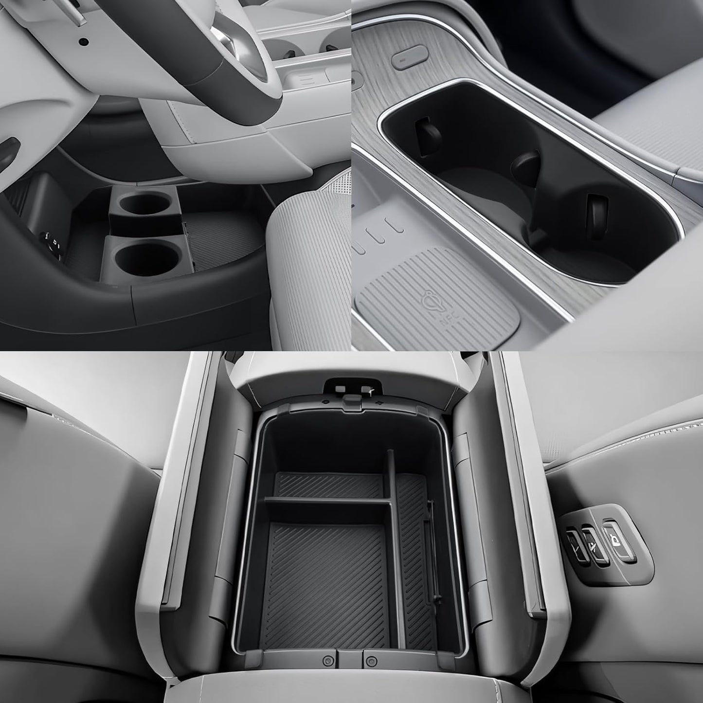 CDEFG 3Pcs for 2026 Hyundai Palisade Center Console Organizer for 2026 Hyundai Palisade Accessories Middle Console & Lower Console Storage Box & Cup Holder(Only for Split Armrest)