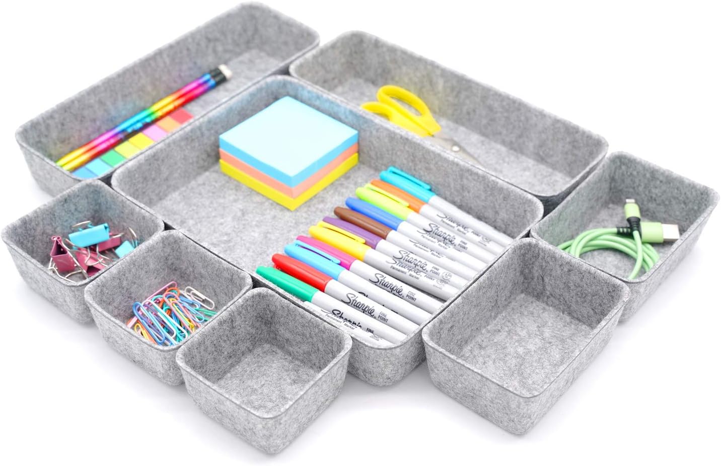 Welaxy Desk Drawer organizers tray Felt storage bins aesthetics room décor for home office dorm closet decluttering minimalist lifestyle (Gray)