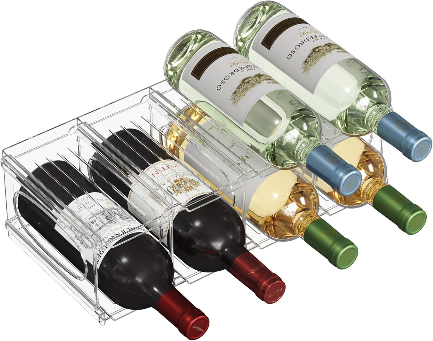 Lifewit Wine Rack for Fridge, Stackable Wine Bottle Holder with Sturdy Support Insert & Reinforced Design, Plastic Bottle Organizer for Refrigerator, Cabinet & Pantry, Clear, Holds 8 Bottles