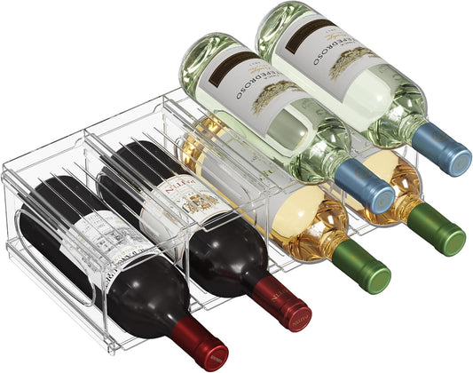 Lifewit Wine Rack for Fridge, Stackable Wine Bottle Holder with Sturdy Support Insert & Reinforced Design, Plastic Bottle Organizer for Refrigerator, Cabinet & Pantry, Clear, Holds 8 Bottles