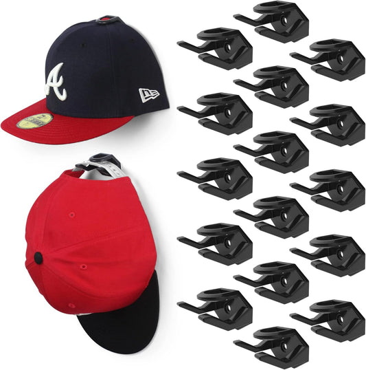 Modern JP Adhesive Hat Hooks for Wall (16-Pack) - Hat Rack for Baseball Caps, Minimalist Hat Display, Strong Hold Hat Hangers for Wall - USA Patented, Black