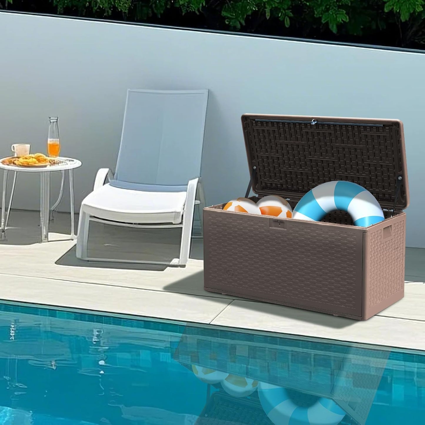 TARKARI Premium Pro Edition 73 Gallon Lockable Resin Deck Box, Waterproof & UV-Resistant Outdoor Storage Box for Outdoor Cushion Storage, Garden Tools & Pool Accessories Storage, Coffee