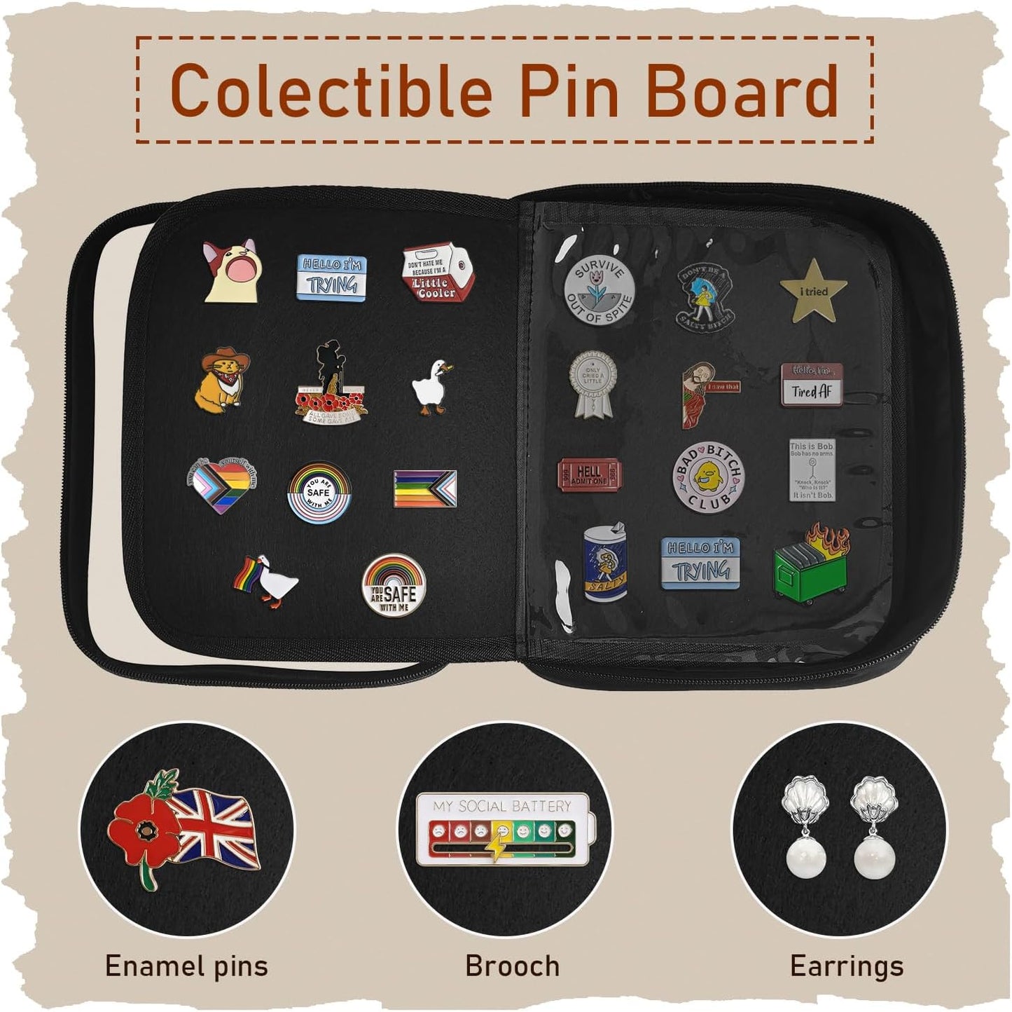 FR Multi-Function Enamel Pin Display Book, Detachable Binder Pin Bag
