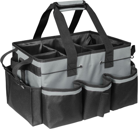 Boczif Cleaning Caddy Bag Wearable, Supplies Organizer With Handle, Shoulder Straps & Detachable Divide, Tool Organizers Tote for Cleaners & Housekeepers (Grey)