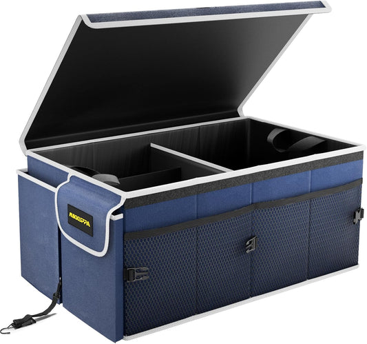 MIKKUPPA Car Trunk Organizer - 65L Collapsible Trunk Organizer with Lid, Sturdy Car Storage for SUV Auto Truck Van with Adjustable Straps and Non Slip Bottom (Blue)