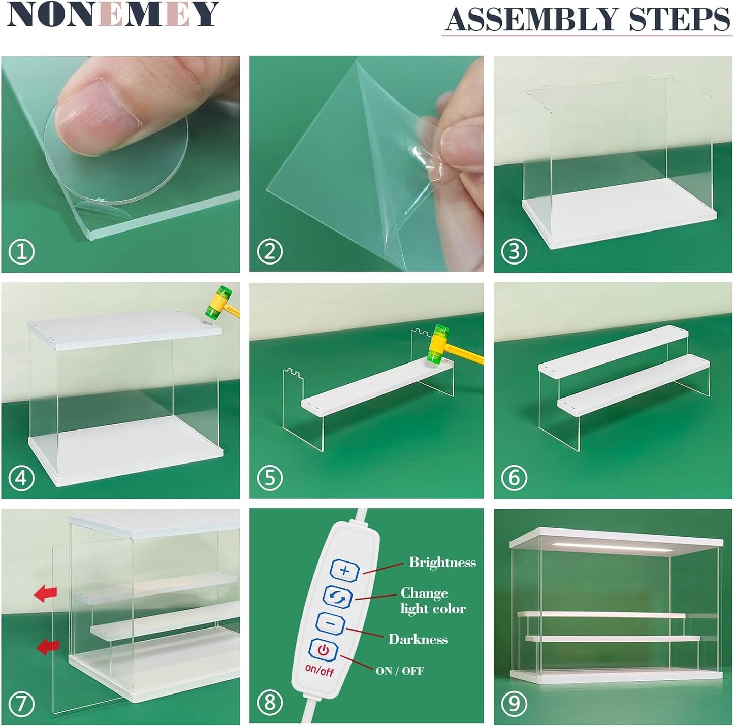 NONEMEY Clear Acrylic Display Case Stand with LED Light 2/3/4/5/6 Tier Storage Box Showcase Dustproof Organizer Box for Collectibles (White 5Tier 12.4*12.2*12inch )