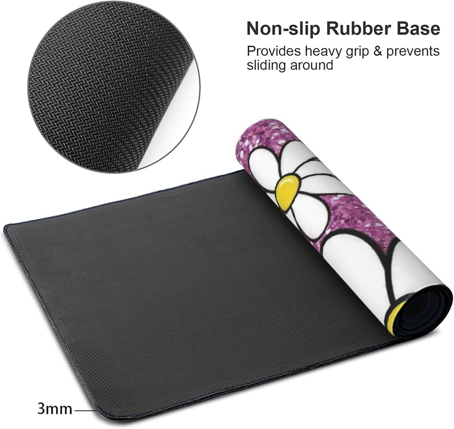 Purple Sparkling Daisy Large Mouse Pad, Flowers Gaming Desk Mat, XXL Keyboard Desk Pad Mat for Desktop, 35.4"x15.7" Non-Slip Base Big Mousepad with Stitched Edges