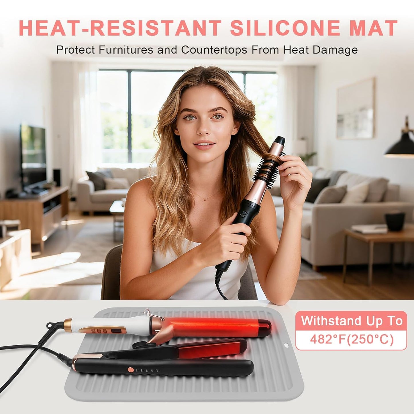 AMIJEAL Oversize Silicone Heat Resistant Mat for Hair Tools, Curling Iron Flat Iron Hair Straightener Holder Mat, Portable Hot Tools Sleeve Pad for Travel Vanity Salon(14.2" x 11.0")