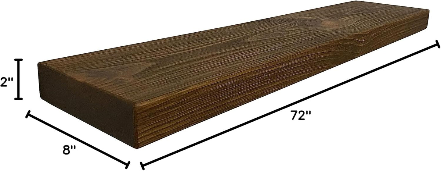 joelsantiques 72 Inch Wooden Floating Shelves for Wall - 72x8x2 in - Made of Natural Wood - Long Heavy Duty Rustic Wall Shelves for Bedroom - Perfect for Living Room, Kitchen - Medium Brown