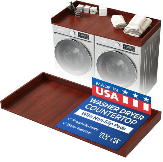 OfficeSimpli Washer Dryer Countertop, Made in USA, Non-Slip Pads, Laundry Room Wood Topper, Washer Dryer Cover for Top, Laundry Countertop, Laminate Finish (Mahogany, Standard (27.5" x 54"))