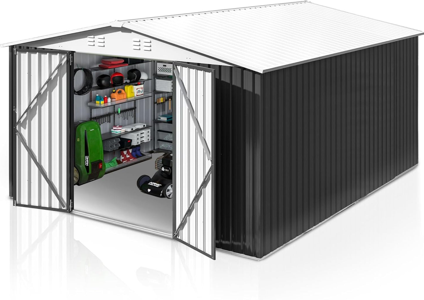 10x12 FT Outdoor Storage Shed, Garden Shed with Updated Frame Structure and Lockable Doors, Metal Tool Sheds for Backyard Garden Patio Lawn, White