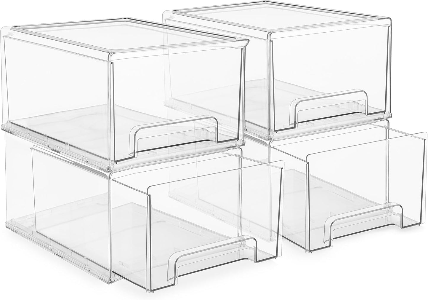 Sorbus Large Clear Stackable Storage Drawers – 4-Pack Plastic Organizer Bins with Handles – Stackable Pull-Out Storage Drawers for Closet, Pantry, Office, Bathroom, Craft, and Toy Organization