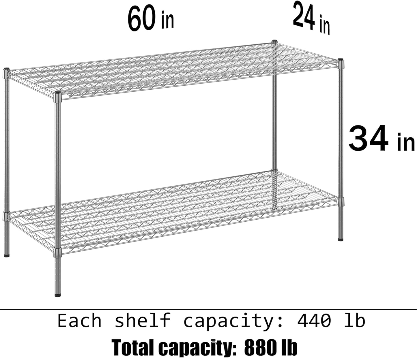 24" Deep x 60" Wide x 34" Height Wire Shelving Kit | 2-Tier | NSF Commercial Storage Rack Unit