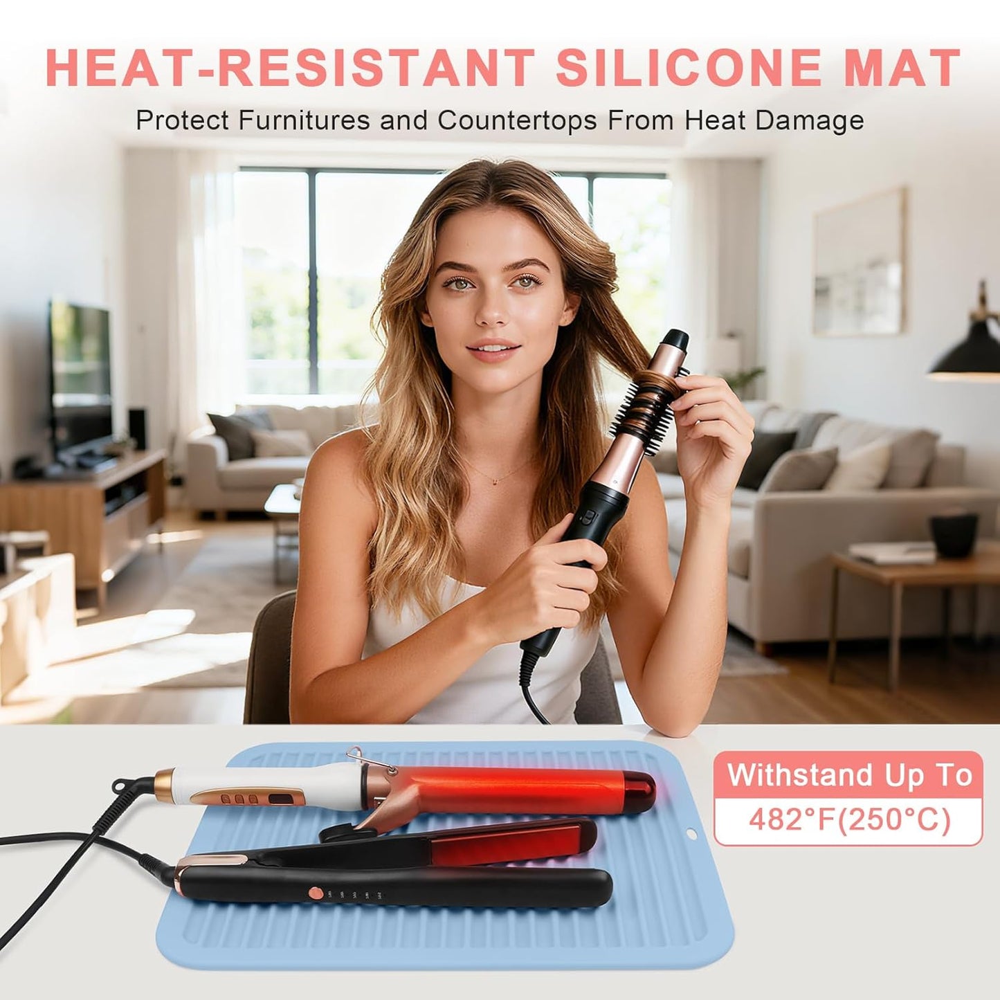 AMIJEAL Oversize Silicone Heat Resistant Mat for Hair Tools, Curling Iron Flat Iron Hair Straightener Holder Mat, Portable Hot Tools Sleeve Pad for Travel Vanity Salon(14.2" x 11.0")