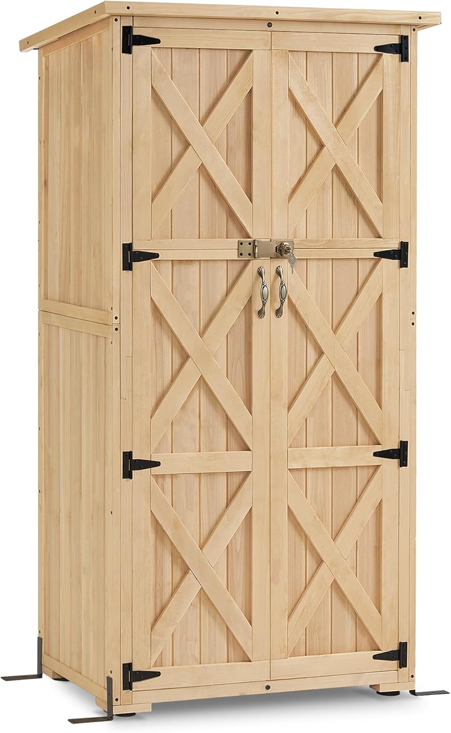 Macrout Outdoor Storage Cabinet, Wooden Storage Shed with Lock, Outside Garden Tool Shed with 2 Doors for Patio Yard Lawn, 1628 (Medium)