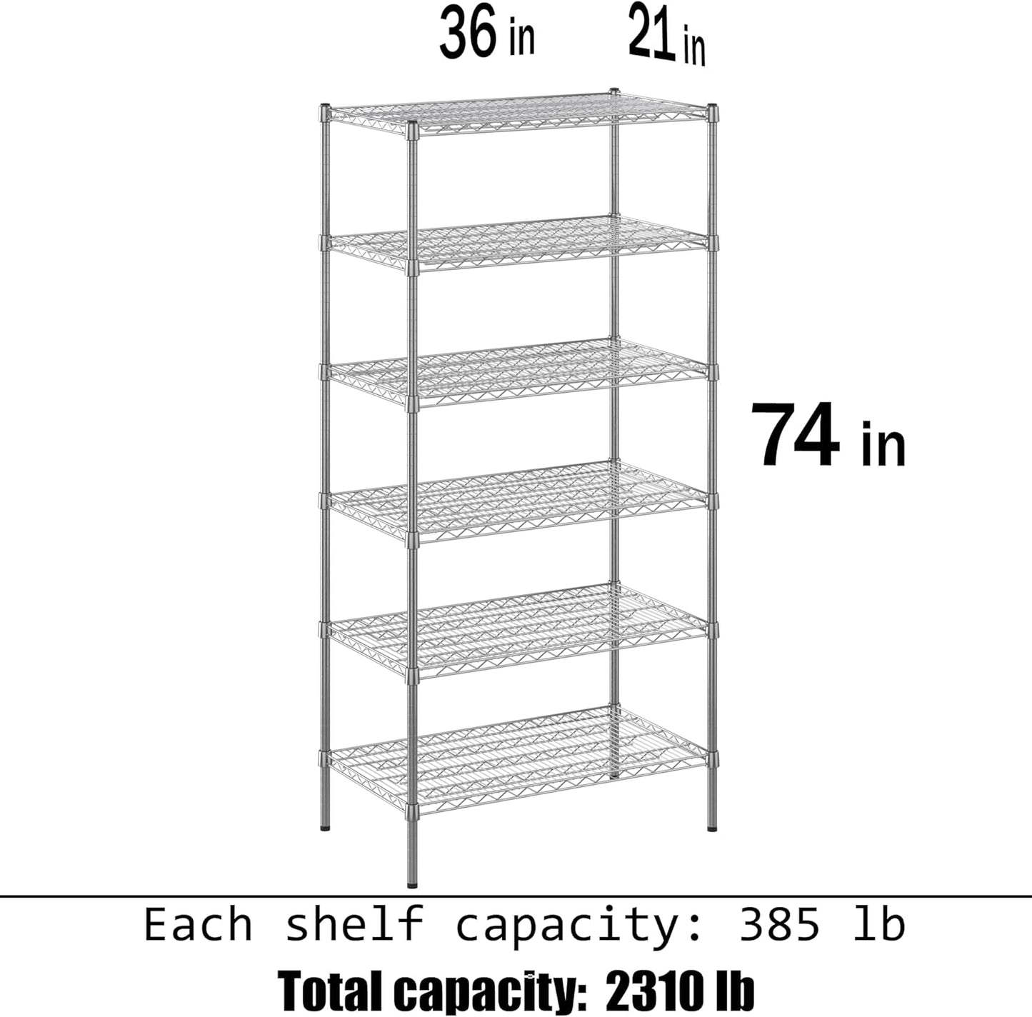 21" Deep x 36" Wide x 74" Height Wire Shelving Kit | 6-Tier | NSF Commercial Storage Rack Unit