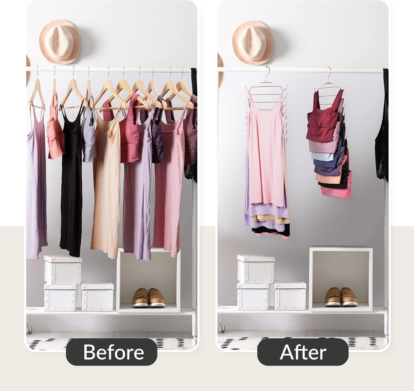ZEDODIER 4 Pack Tank Top Hanger Space Saving, Bra Hangers for Closet Organizer, Hanging Bra Organizer Tank Tops Holder with 32 Hooks, Closet Organizers and Storage Small Space Solutions, Rose Gold